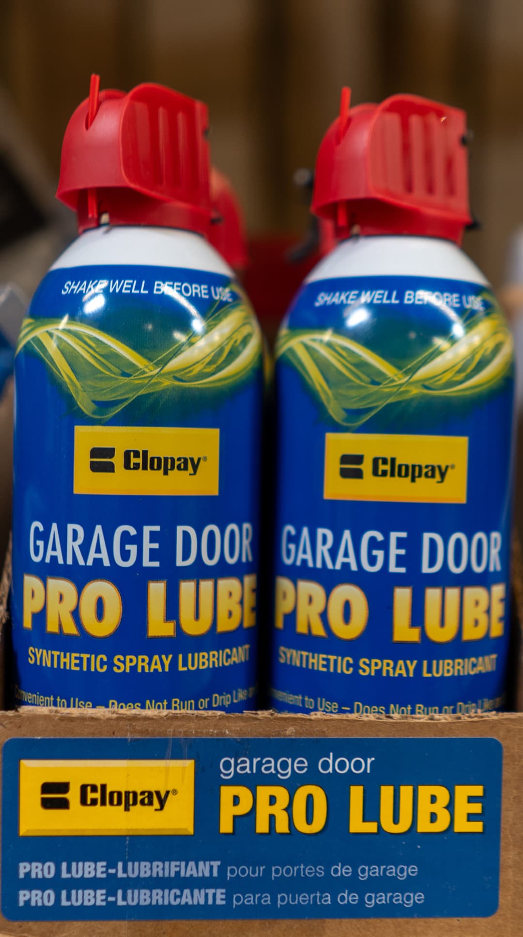 Clopay Garage Door Pro Lube can, synthetic spray lubricant for garage doors.